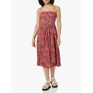 NWT Goodthreads Womens Red Paisley Smocked Back Midi Dress  Pockets Small